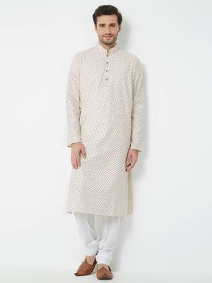 White Embroidered Cotton Kurta Pajama 5