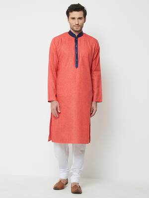 Orange Embroidered Cotton Kurta Pajama 1