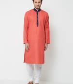 Orange Embroidered Cotton Kurta Pajama