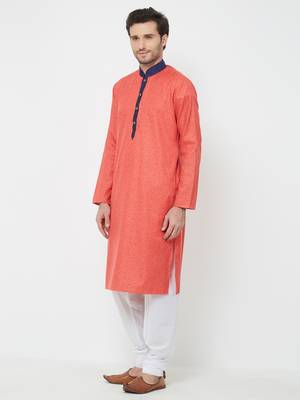 Orange Embroidered Cotton Kurta Pajama 2