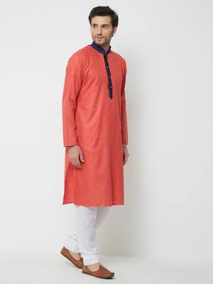 Orange Embroidered Cotton Kurta Pajama 3