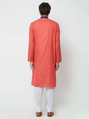 Orange Embroidered Cotton Kurta Pajama 4