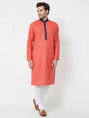Orange Embroidered Cotton Kurta Pajama 5