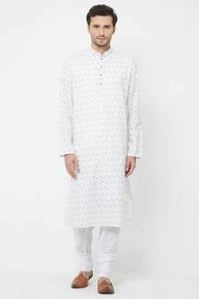 White Plain Cotton Kurta Pajama