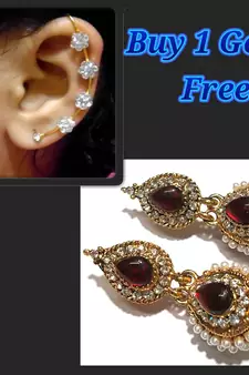 Maroon Kundan Pearl Jhumka and Free Ear Cuf