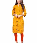 Yellow Printed Rayon Kurti