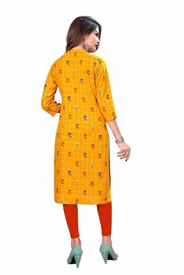 Yellow Printed Rayon Kurti 2