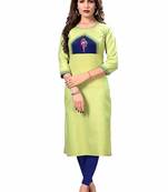 Light Green Embroidered Cotton Silk Kurti