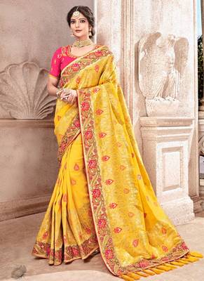 Mustard woven silk saree with blouse 1