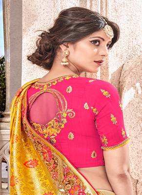 Mustard woven silk saree with blouse 3