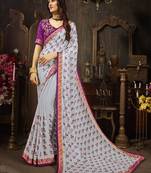 Light grey printed georgette saree with blouse