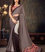 Slate grey printed chiffon saree with blouse
