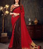 Maroon printed chiffon saree with blouse