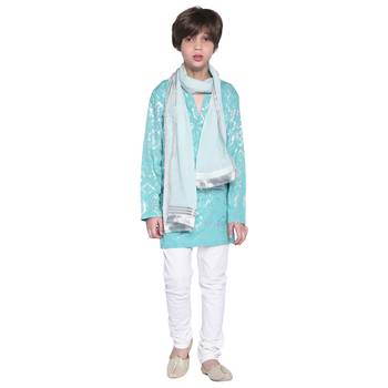 Blue Printed Cotton Boys Kurta Pyjama 1