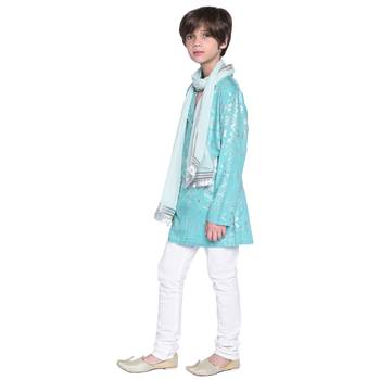 Blue Printed Cotton Boys Kurta Pyjama 3