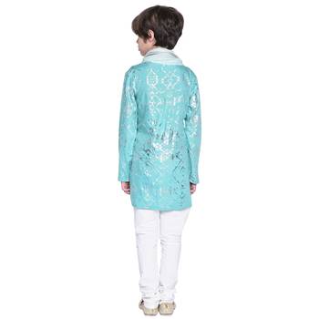 Blue Printed Cotton Boys Kurta Pyjama 4