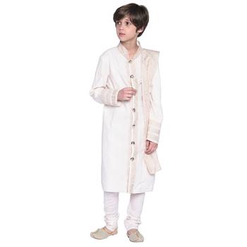White Printed Cotton Boys Kurta Pyjama 1