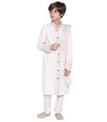 White Printed Cotton Boys Kurta Pyjama