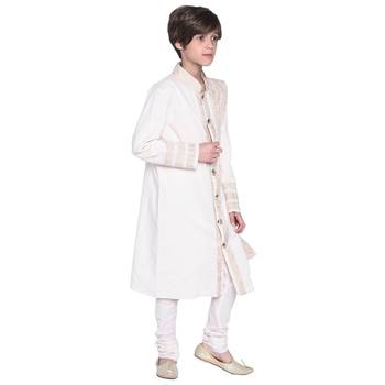 White Printed Cotton Boys Kurta Pyjama 2