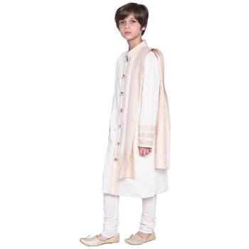 White Printed Cotton Boys Kurta Pyjama 3
