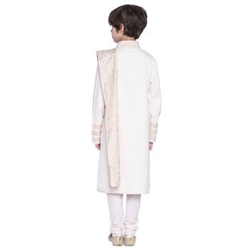 White Printed Cotton Boys Kurta Pyjama 4