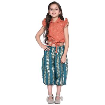 Green Printed Cotton Kids Shirt And Harem Pants 1