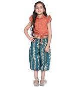 Green Printed Cotton Kids Shirt And Harem Pants