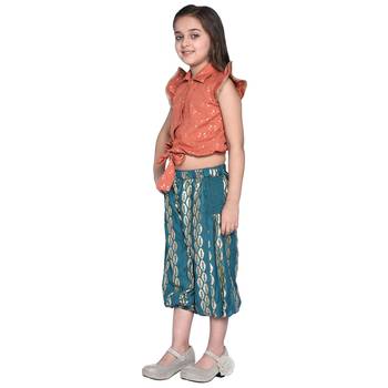 Green Printed Cotton Kids Shirt And Harem Pants 2