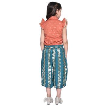 Green Printed Cotton Kids Shirt And Harem Pants 4