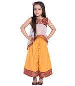 Yellow Printed Cotton Kids Kurti And Palazzo