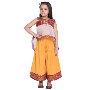 Yellow Printed Cotton Kids Kurti And Palazzo 2