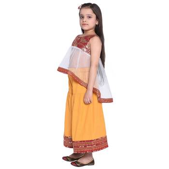 Yellow Printed Cotton Kids Kurti And Palazzo 3