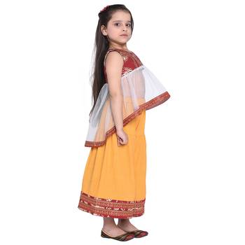 Yellow Printed Cotton Kids Kurti And Palazzo 4