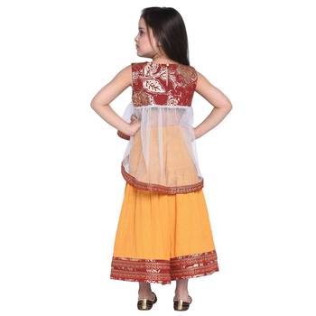 Yellow Printed Cotton Kids Kurti And Palazzo 5