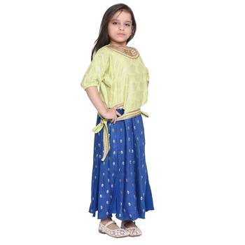 Blue Printed Cotton Kids Dress 4