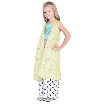 Yellow Printed Cotton Kids Top With Palazzo And Shrug 3