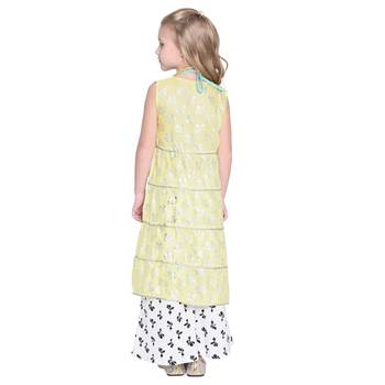 Yellow Printed Cotton Kids Top With Palazzo And Shrug 5
