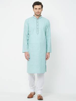 Blue Plain Cotton Kurta Pajama 1