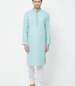 Blue Plain Cotton Kurta Pajama