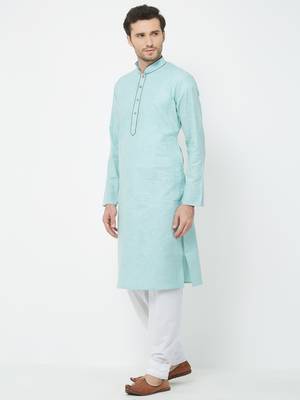 Blue Plain Cotton Kurta Pajama 2