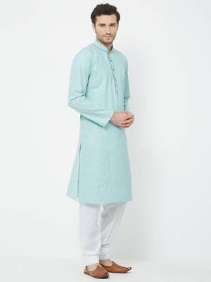 Blue Plain Cotton Kurta Pajama 3