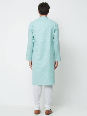 Blue Plain Cotton Kurta Pajama 4