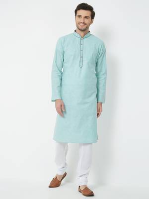 Blue Plain Cotton Kurta Pajama 5