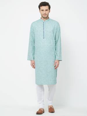 Light Blue  Plain Cotton Kurta Pajama 1