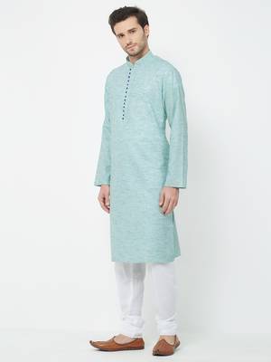 Light Blue  Plain Cotton Kurta Pajama 2