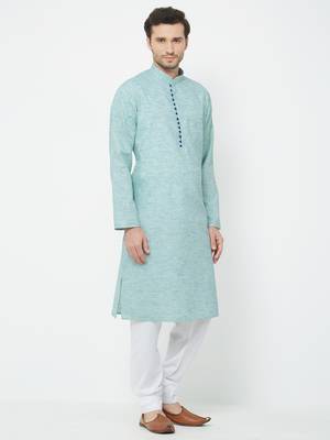 Light Blue  Plain Cotton Kurta Pajama 3