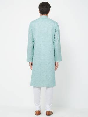 Light Blue  Plain Cotton Kurta Pajama 4