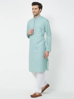 Light Blue  Plain Cotton Kurta Pajama 5