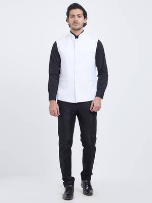 White Plain Viscose Nehru Jacket 1