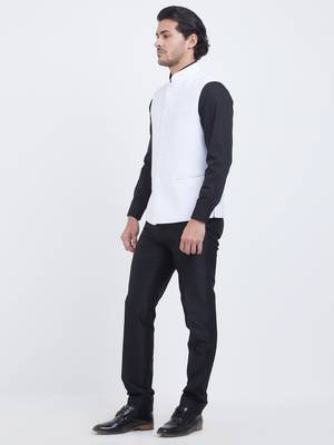 White Plain Viscose Nehru Jacket 2